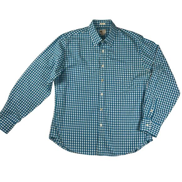 J. Crew Tailored Fit Turquoise/White Gingham Long Sleeve Button Up Shirt Size L - Picture 1 of 12